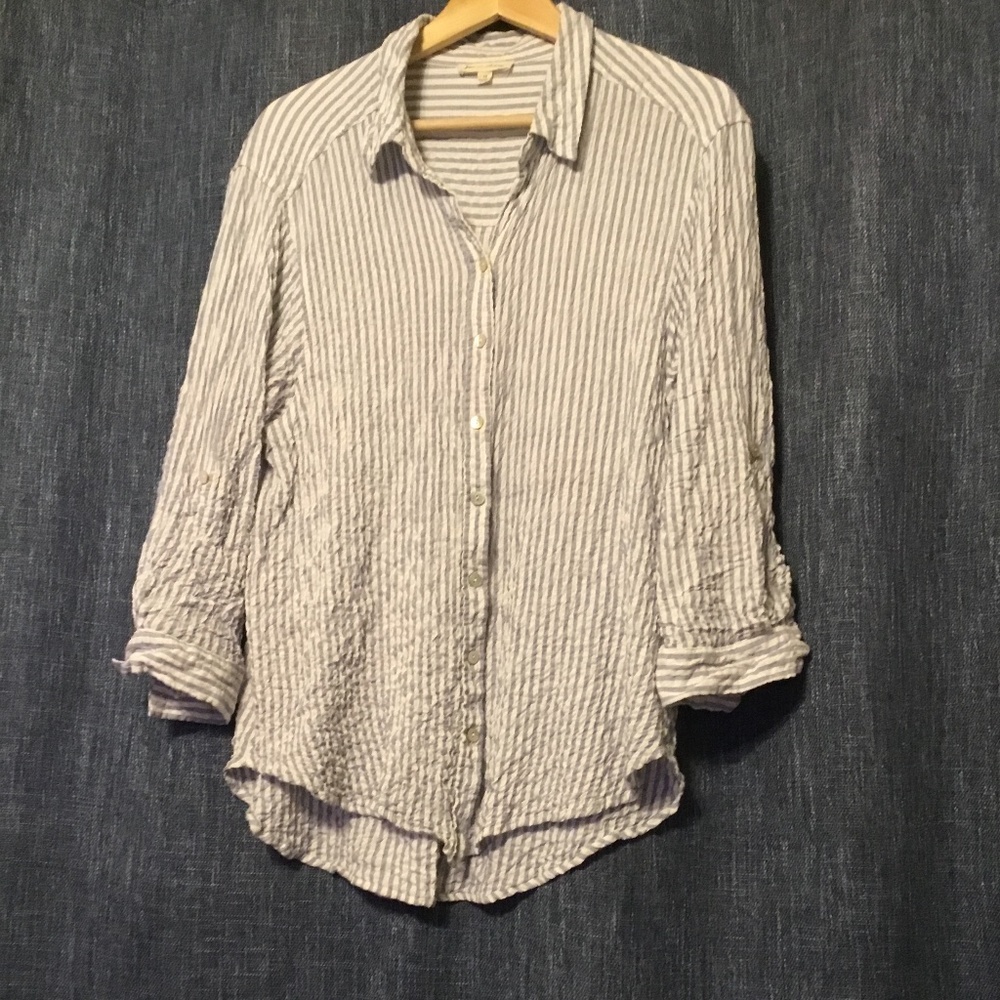 Blue and White Striped Rayon ‘Jane and Delancey’ Woman’s Blouse